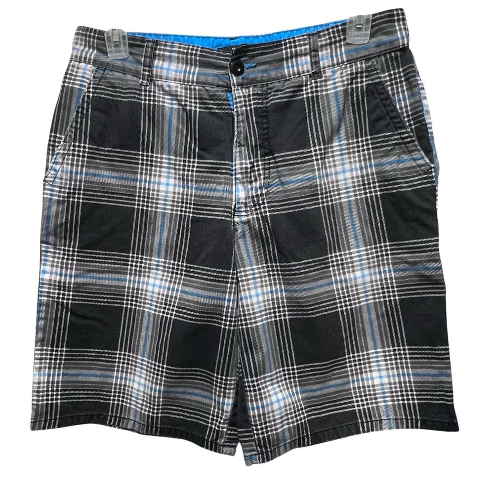 OP Ocean Pacific Shorts Mens 34 Black Plaid Skater Board Outdoor Casual Chino